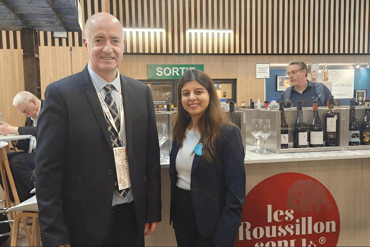 Eric Aracil with Malvika Patel at Wine Paris 2025.